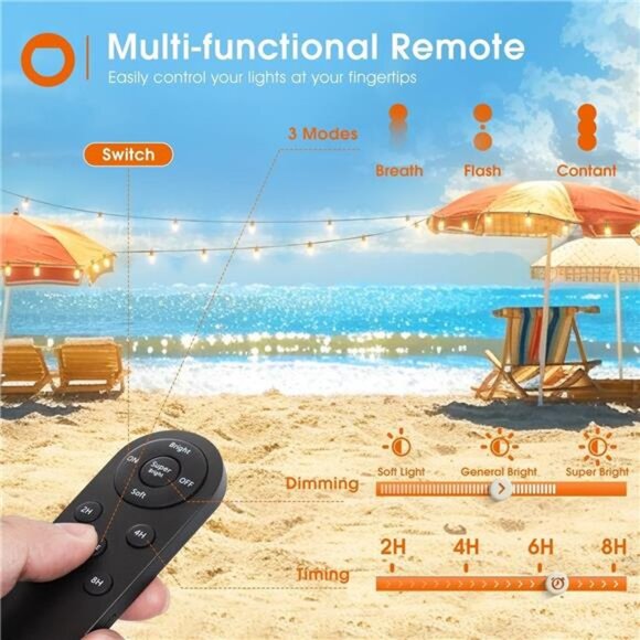 54FT(48+6) Solar String Lights Outdoor Waterproof with USB Charging & Remote - Picture 5 of 7